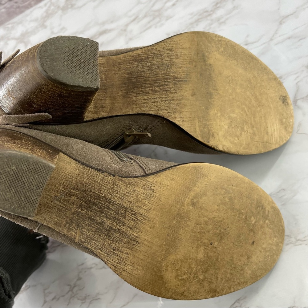 Steve Madden Suede Ankle Booties Zip Up Taupe Block Heel Size 7.5 - Picture 5 of 8